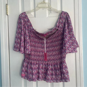 Simply Southern Paisley Flared Patterned Purple and Pink Blouse Sz XL NWT